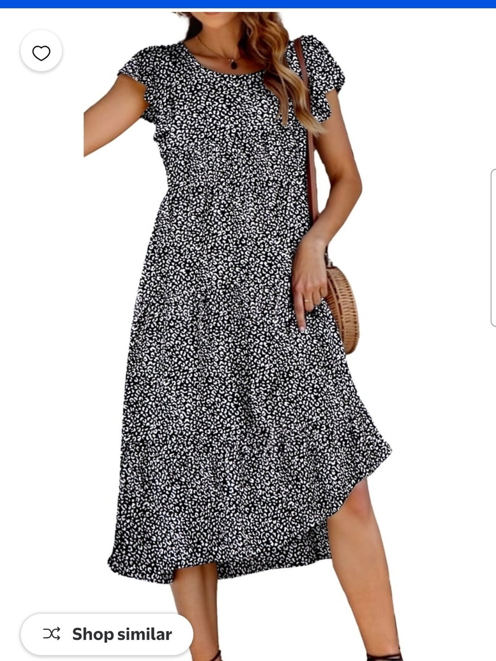 Black and White Printed Midi Dress with Elastic Waist